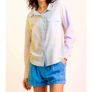 NEW VERY J long sleeve color block striped shirt in white multi